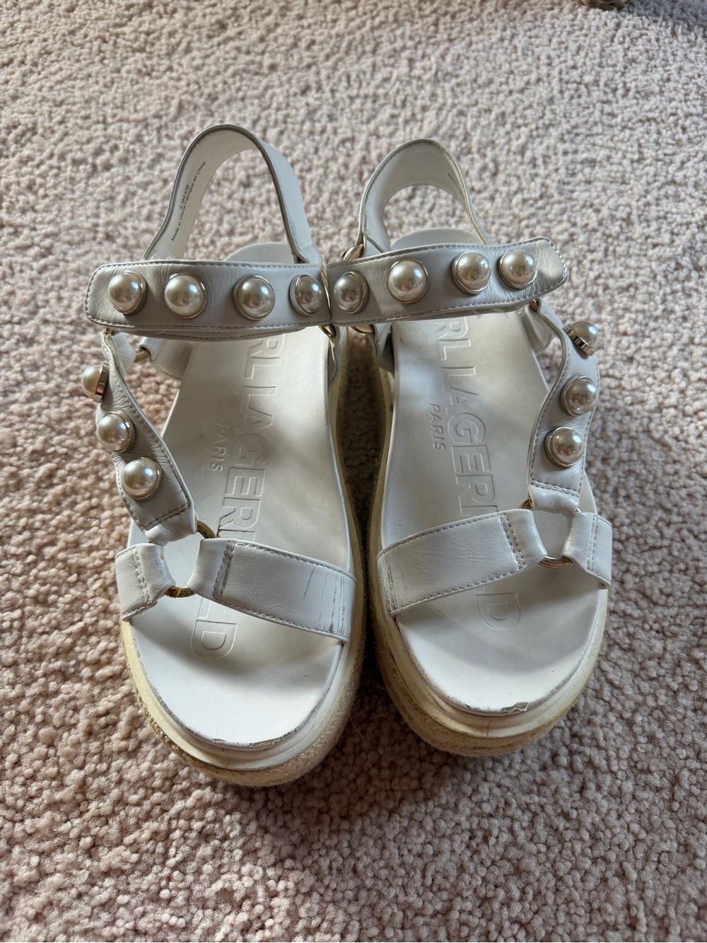 Karl Lagerfeld White Pearl-Detail Platform Sandals